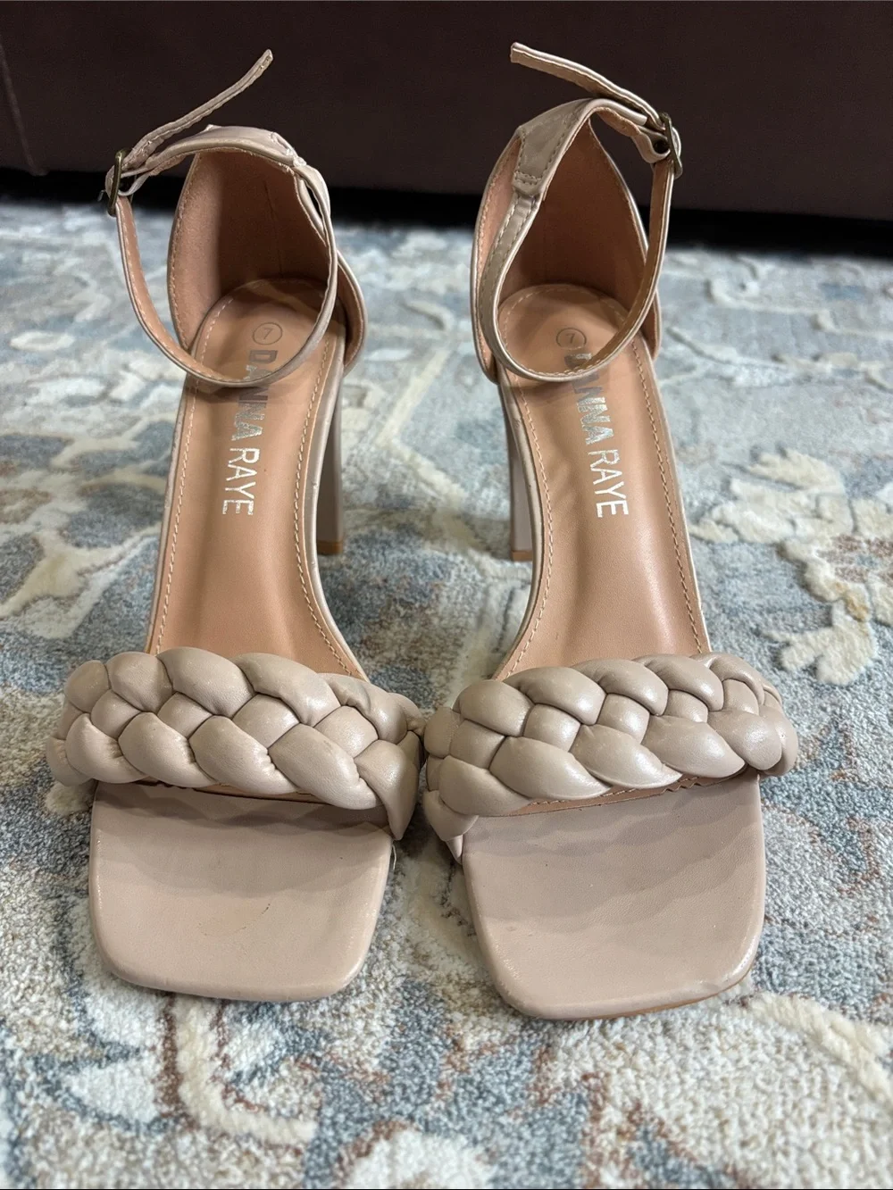 Women's Braided Ankle Strap Heels in Beige